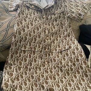 Dior Brown and White Monogram Kids Shirt Dress
